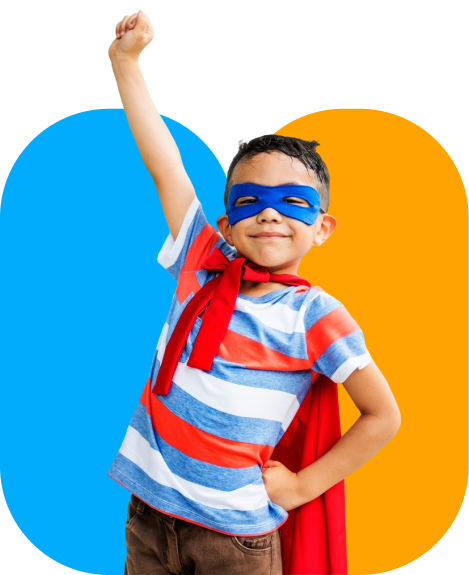 a kid with superman pose